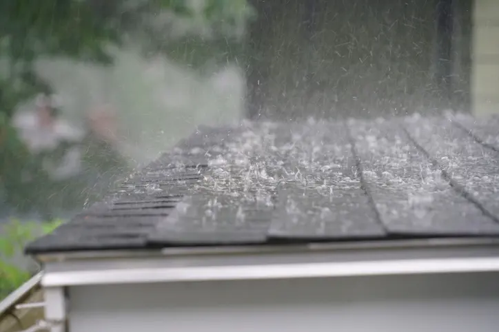 close up on storm rain on the roof